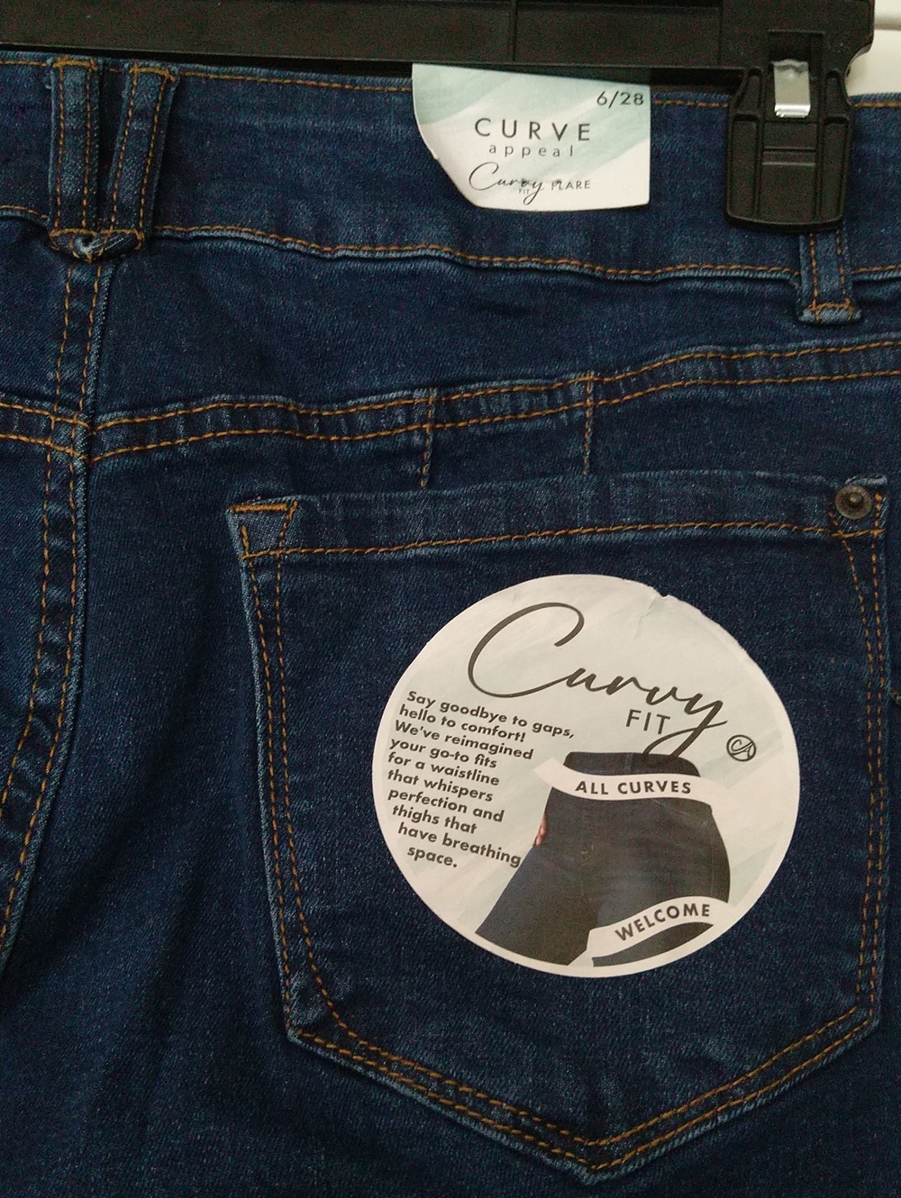 Curve Appeal High Rise Curvy Fit Flare Blue Denim Jeans With Patch Pockets NWT - Picture 7 of 11